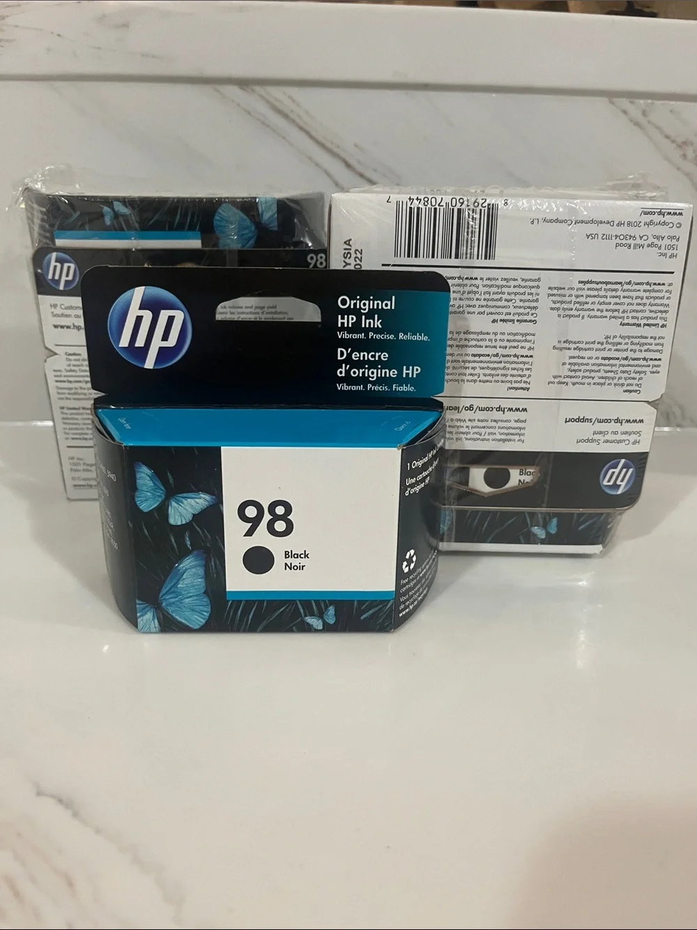 HP 98 Black Ink Cartridge with Blue Accent Packaging . 8 cartridges total.